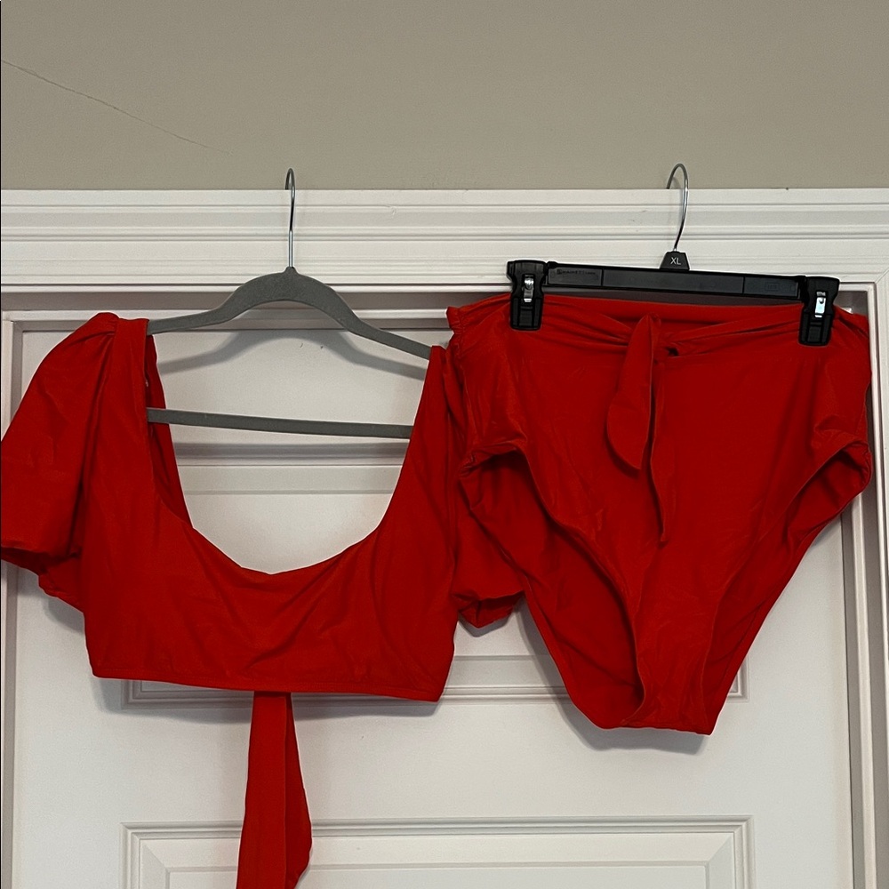 Antonio Melani Red Two-Piece Puff Sleeve Swimsuit size XL